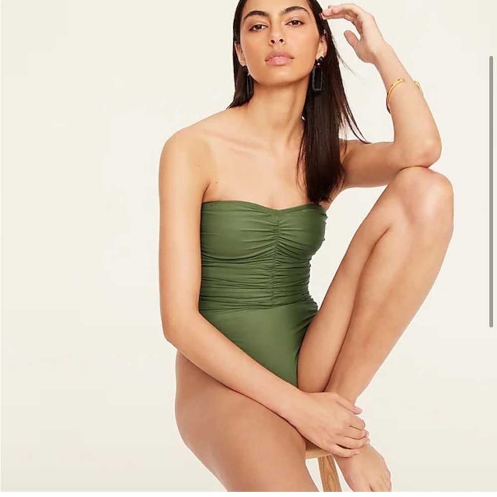 NWOT  J. Crew Ruched One Piece Swimsuit with Removable Straps Olive Gree… - Picture 3 of 12